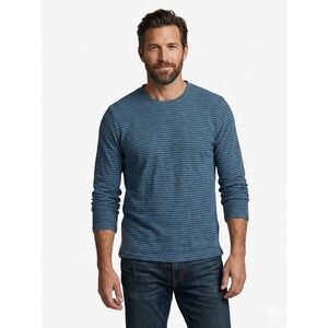 Vince Shirt Mens 2-Toned Blue Sz L Striped Double-Knit Pima Cotton Long-Sleeve